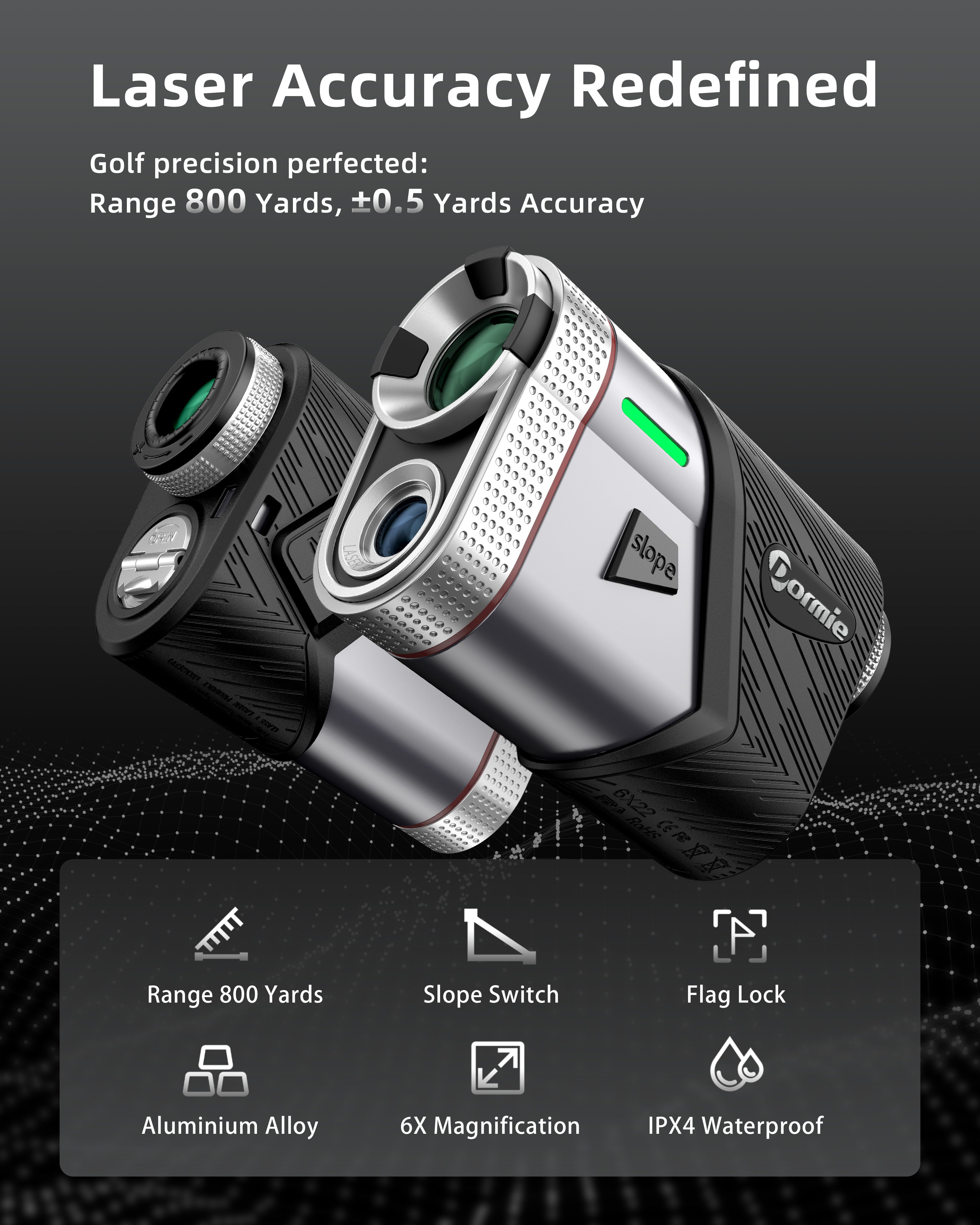 DORMIE T100 6倍ゴルフレーザー距離計 800ヤード 6倍望遠 – Dormie